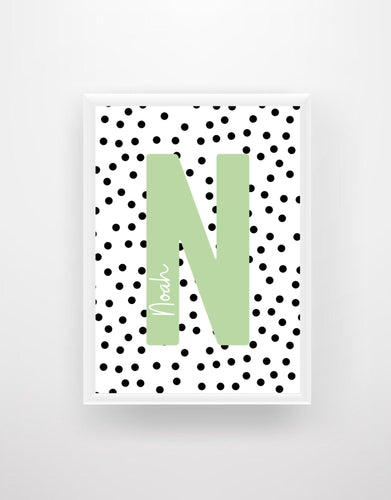 Personalised Name and Initial Print (Green) - Chic Prints