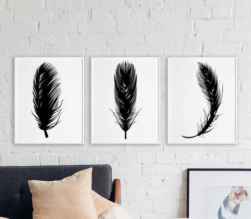 Black Feathers (Set of 3)-Chic Prints