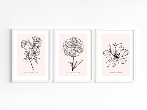 Blooming Flowers - Set of Three Botanical Prints - Chic Prints