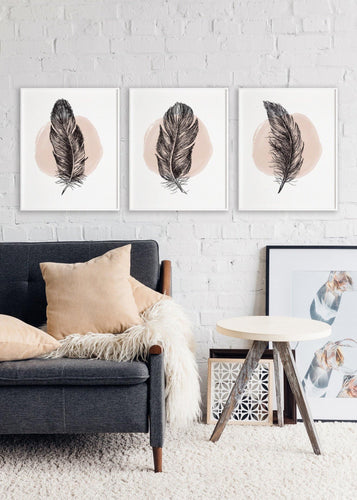 Blush Watercolour Feathers (Set of Three Prints) - Chic Prints