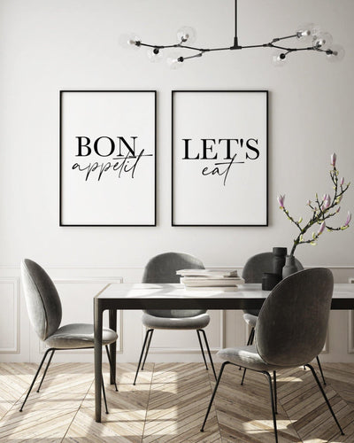 ‘Bon appetit’ ‘Let’s eat’ - Set of 2 Quote Prints - Chic Prints