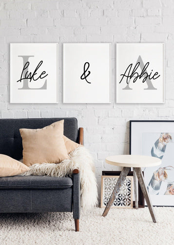 Couple’s Initial & Name set of 3 prints-Chic Prints
