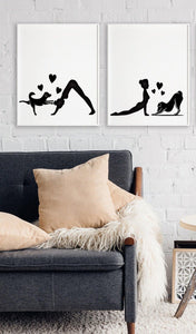 Dog and Woman Yoga Prints - Set of 2-Chic Prints