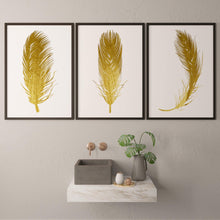Load image into Gallery viewer, &#39;Golden Feathers&#39; - Set of Three Modern Art prints - Chic Prints

