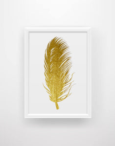 'Golden Feathers' - Set of Three Modern Art prints - Chic Prints
