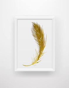 'Golden Feathers' - Set of Three Modern Art prints - Chic Prints