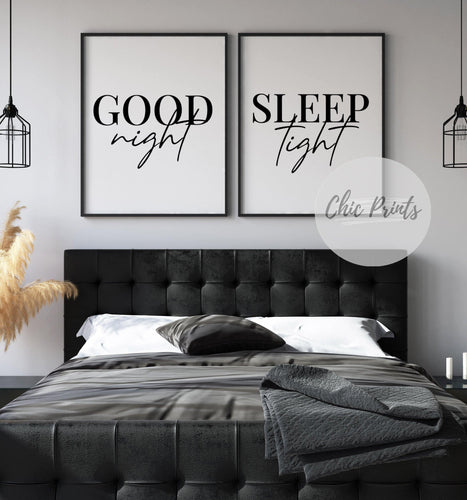 Good Night Sleep Tight - Set of 2 Bedroom Quote Prints - Chic Prints