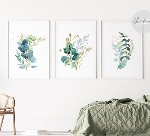 Green and Gold Botanical Watercolour Set - Chic Prints