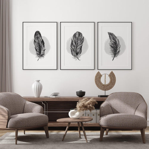 Grey Watercolour Feathers (Set of Three Prints) - Chic Prints