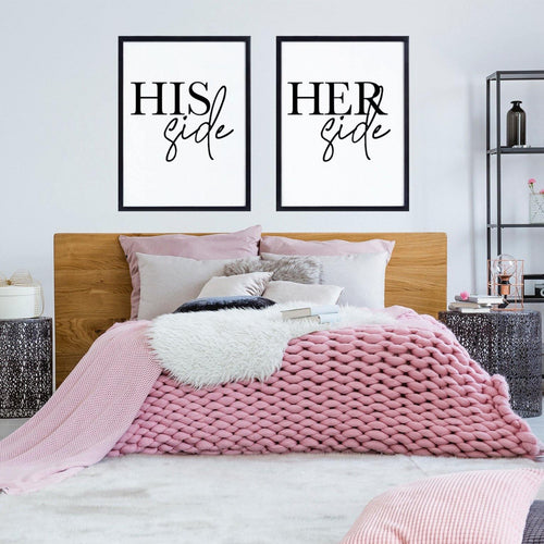 His side her side (Set of 2 prints) - his and hers print, couples print, bedroom print, wall art, wall prints, typography print, home decor-Chic Prints
