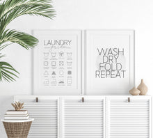 Load image into Gallery viewer, ‘Laundry Guide &amp; Wash, Dry, Fold, Repeat’ - Set of 2 Laundry Prints - Chic Prints
