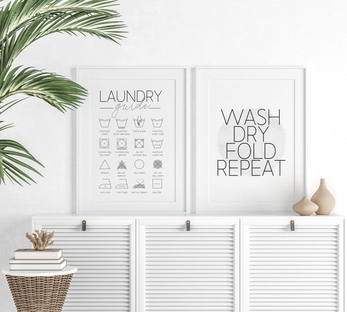 ‘Laundry Guide & Wash, Dry, Fold, Repeat’ - Set of 2 Laundry Prints - Chic Prints