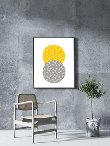 Original Geometric Abstract Art Circles - Mustard/Grey-Chic Prints