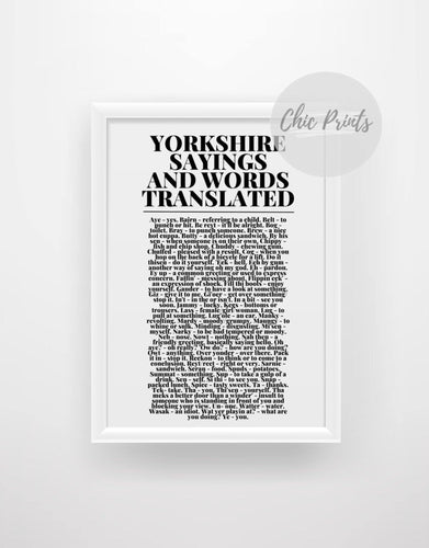 Yorkshire slang translation Print - Chic Prints